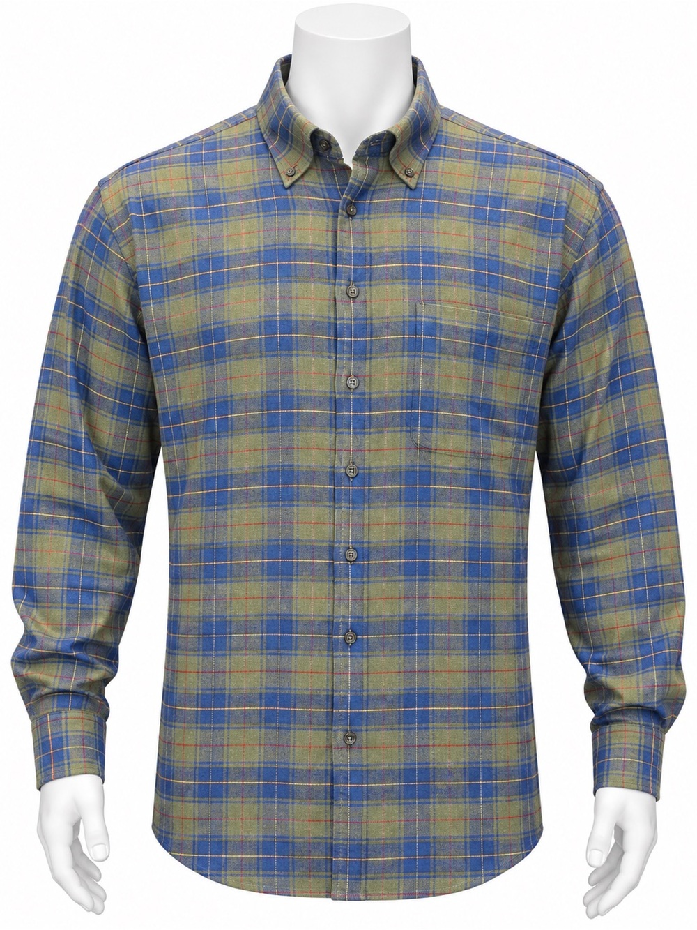 ORVIS Green Blue Plaid Lightweight Button Up Long Sleeve Flannel Shirt Large